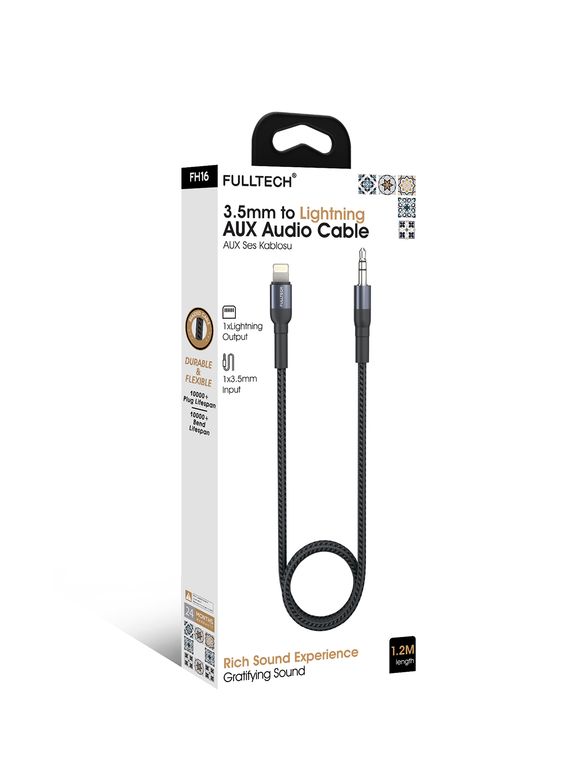 Fulltech Fh16 Lightning To 3.5Mm Aux Ses Kablosu 1.2 Metre – Dayanıklı Ve Esnek Tasarım