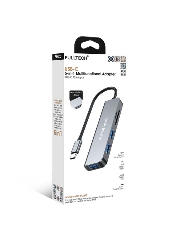 Fulltech Fh26 5'i 1 Arada Usb-C Çoklayıcı | 3Xusb Giriş + Sd/tf Kart Okuyucu | Hızlı Veri Aktarımı & Güvenli Çip