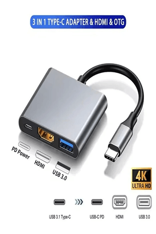 Fulltech FH7 HUB Fh-7 3'ü 1 Arada Usb-C Hub: Usb 3.0, Pd 100W Type-C, Ultra Hdm & Usb Çevirici Çoklayıcı 4K/30Hz