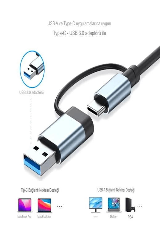 Fulltech Fh9 4-In-1 Usb-C Hub 2Xusb-A, 2Xusb-C Çıkışlı Usb-A + C Girişli, Metalik Usb Çoklayıcı