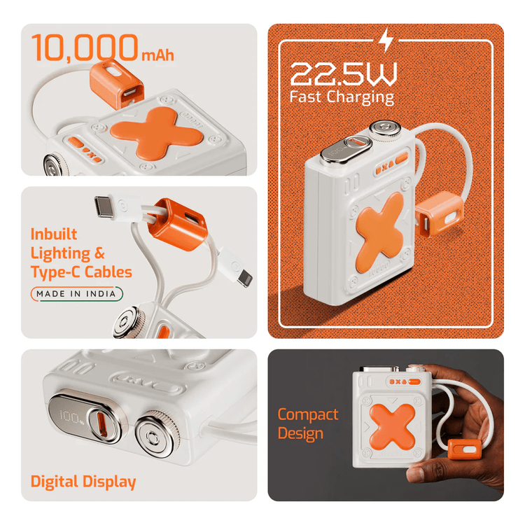 Fulltech Fp21  10.000Mah Dahili Type-C Ve Lightning Kablolu Led Göstergeli Powerbank