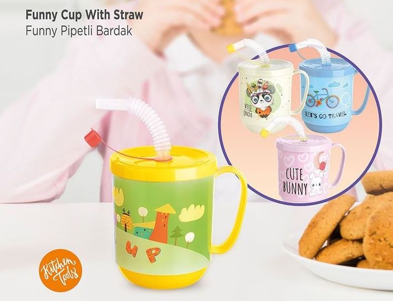 Funny Pipetli Çuk Içecek Bardağı Desenli Bardak 350ml