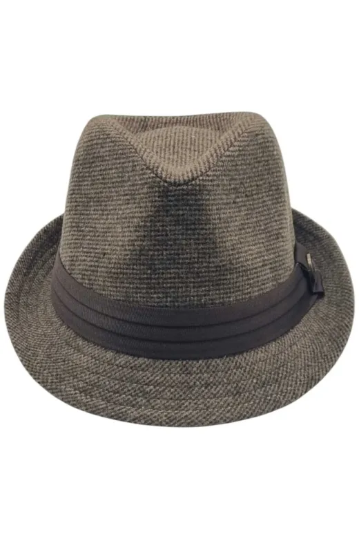 GŞ0026 Kadın Lüks Trilby Desenli Kaşe Fötr Şapka