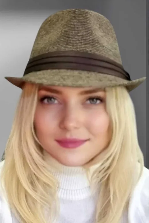 GŞ0026 Kadın Lüks Trilby Desenli Kaşe Fötr Şapka