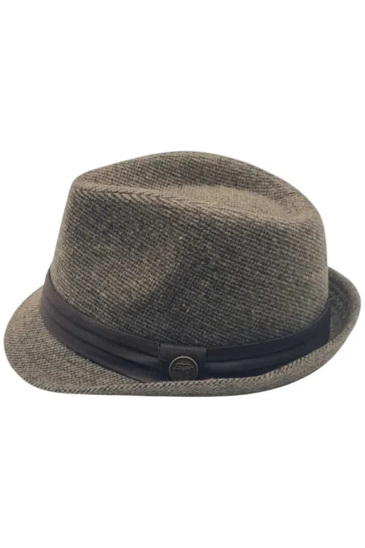 GŞ0026 Kadın Lüks Trilby Desenli Kaşe Fötr Şapka