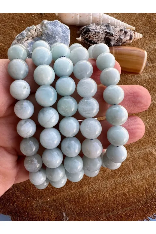 gamzenin tasarımları AKUA5454 Kalite Akuamarin Tasarim Bileklik 10Mm %100 Doğal Taş
