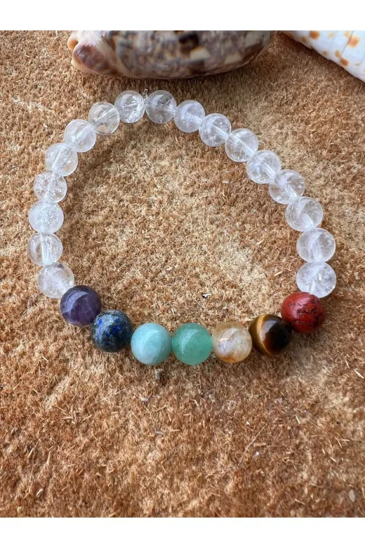 gamzenin tasarımları CAKRA5465 7 Cakra Doğal Taş Bileklik Kristal Kuvars,jasper,kaplangözü,sitrin,aventurin,amazonit,lapis Lazuli