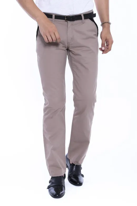 Garnili Cepli Desensiz Slim Fit Açık Bej Erkek Pantolon - Wessi