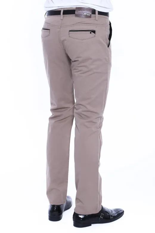 Garnili Cepli Desensiz Slim Fit Açık Bej Erkek Pantolon - Wessi