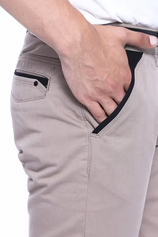 Garnili Cepli Desensiz Slim Fit Açık Bej Erkek Pantolon - Wessi