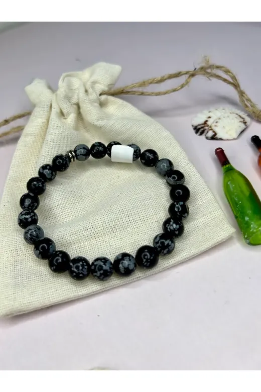 gattstone M7000698064 Kar Taneli Obsidyen Bileklik-%100 Orijinal Ve Sertifikalı