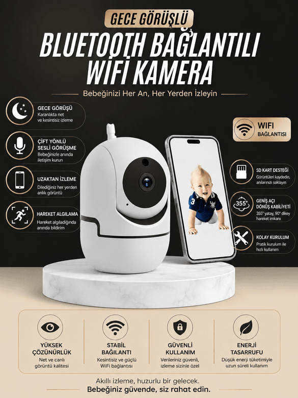 Gece Görüşlü Bebek Kamerası Telefondan Canlı Takip Özellikli