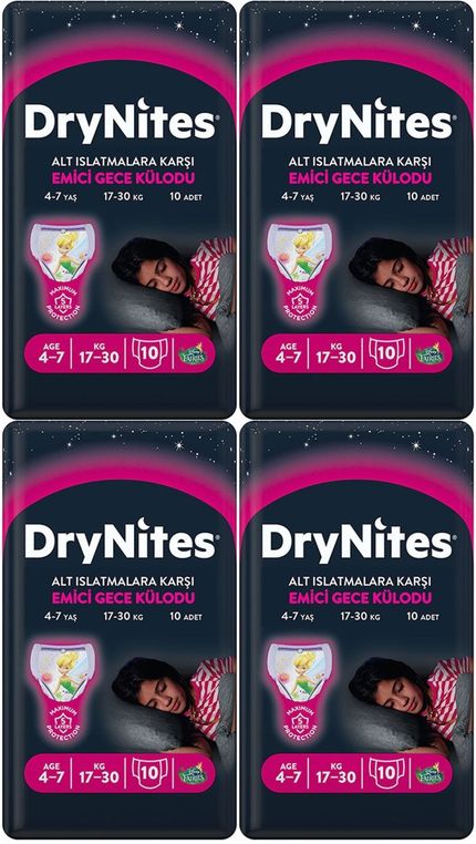 Gece Külodu/Külot Bez Kız 4-7 Yaş 17-30KG Large 40 Adet 4PK Alt Islatmalara Karşı