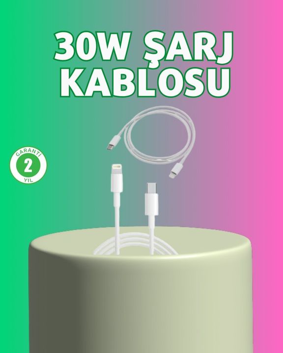 Geesglobal TRİTHLTXUCZ30WKABLO-5-BLNCCC Orijinal Kalite 30W Type-C Lightning Hızlı Şarj Kablosu 1.2M Dayanıklı