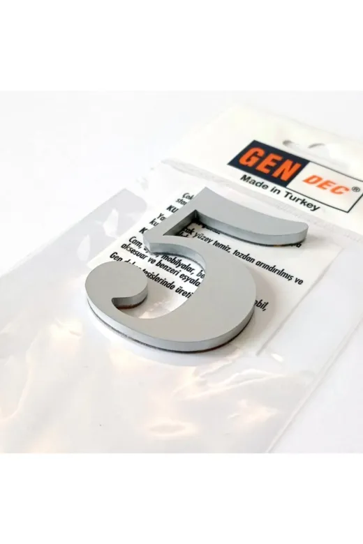 GENDEC GEN107-5 7 Cm No=5 Yapışkanlı Metalik Gri Kapı Numarası