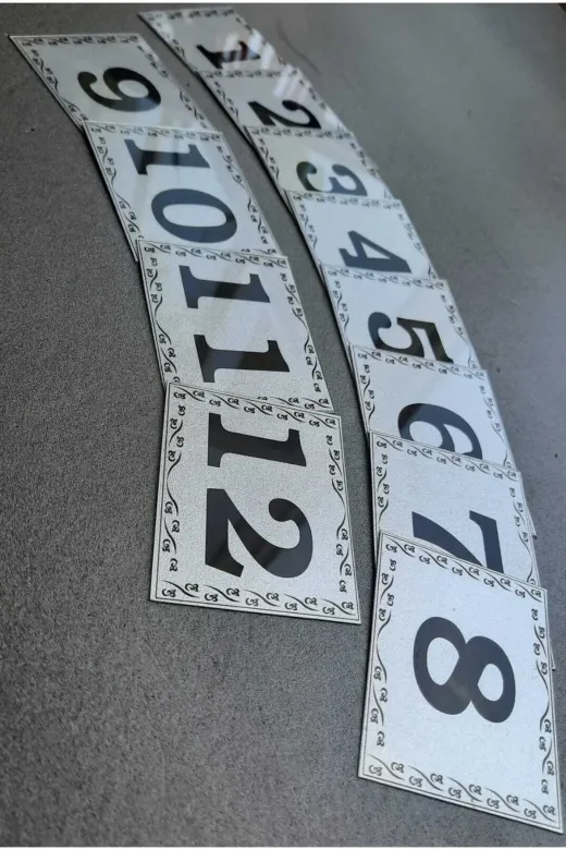 GENDEC GEN5.5X6.5CM1-12 Kapı Numarası 5.5X6.5 Cm Metalik Gümüş Gri Üzeri Siyah Baskı Kendinden Yapışkanlı No:1 Den 12’E