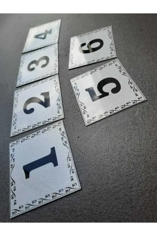 GENDEC GEN5.5X6.5CM1-6 Kapı Numarası 5.5X6.5 Cm Metalik Gümüş Gri Üzeri Siyah Baskı Kendinden Yapışkanlı No:1 Den 6 Ya