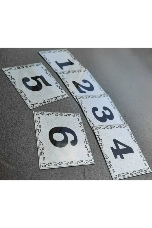GENDEC GEN5.5X6.5CM1-6 Kapı Numarası 5.5X6.5 Cm Metalik Gümüş Gri Üzeri Siyah Baskı Kendinden Yapışkanlı No:1 Den 6 Ya