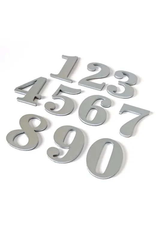 GENDEC GEN8CM-12345678910-10 8 Cm No = 1-2-3-4-5-6-7-8-9-1-0 Yapışkanlı Metalik Gri Kapı Numarası