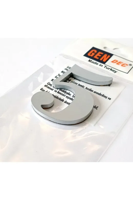 GENDEC GEN8CMGRİ-5. 8 Cm No = 5 Yapışkanlı Metalik Gri Kapı Numarası