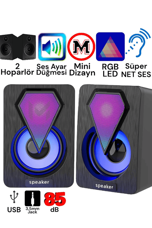 Genel Markalar Y-9077 Mini Bilgisayar Hoparlörü Rgb Led Işıklı Gaming Oyuncu Hop