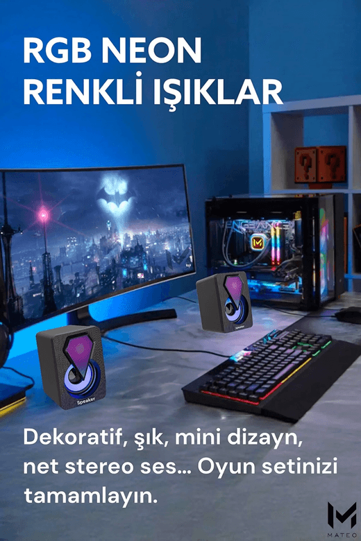 Genel Markalar Y-9077 Mini Bilgisayar Hoparlörü Rgb Led Işıklı Gaming Oyuncu Hop