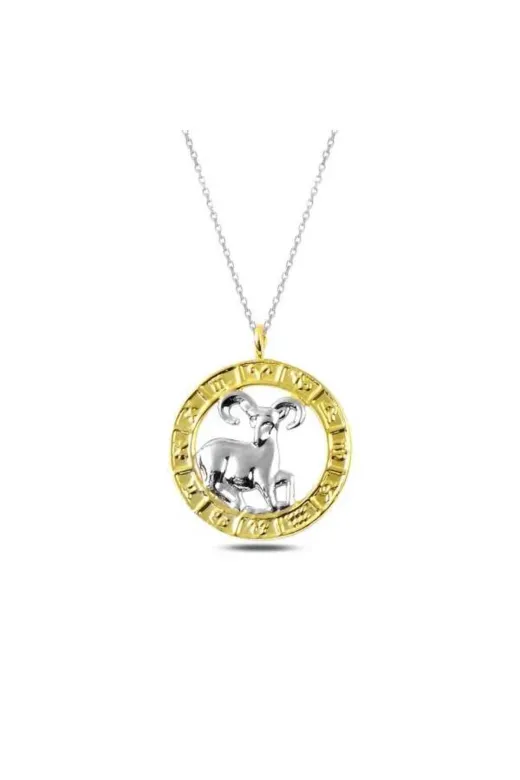 Generic DMR-GMSH-BRKD-PT11001602 Gümüş Gold Koç Burcu Kolye