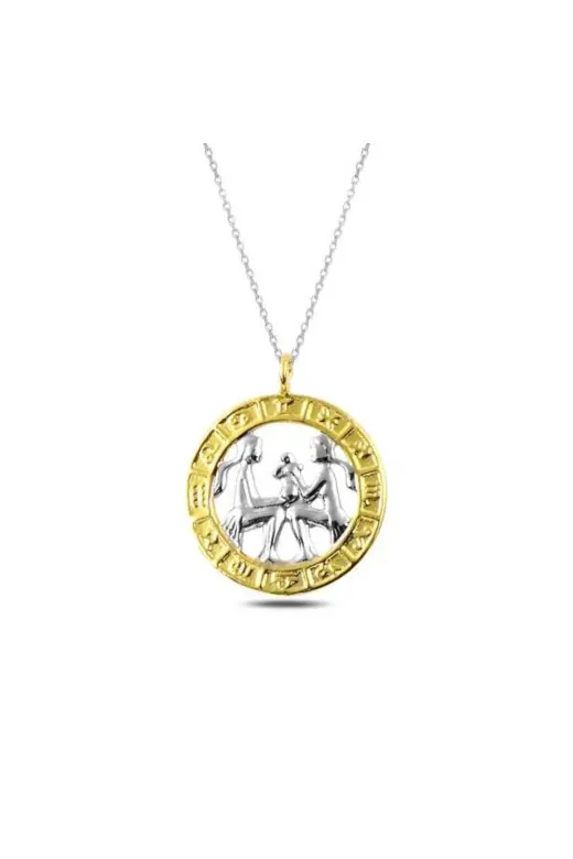 Generic DMR-GMSH-BRKD-PT11001604 Gümüş Gold İkizler Burcu Kolye