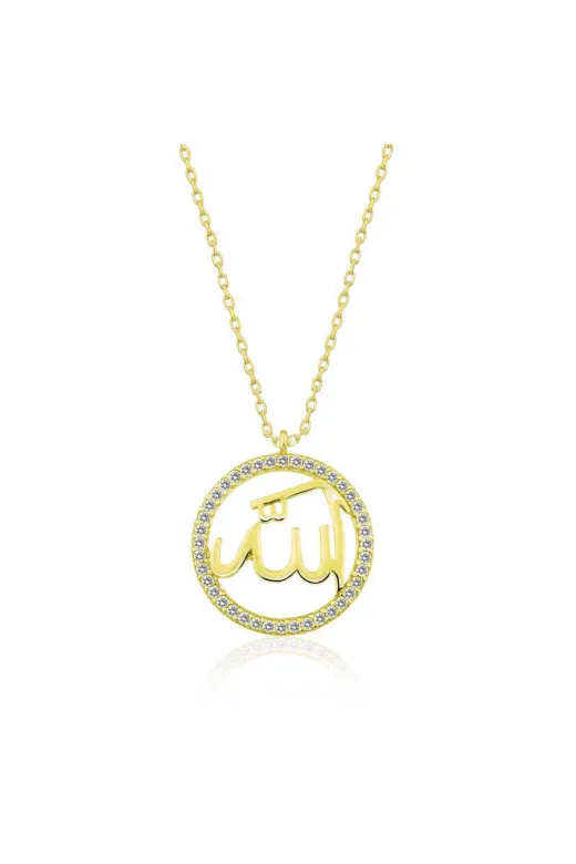 Generic DMR-GMSH-BRKD-PT11002156 Gümüş Gold Arapça Allah Yazılı Kolye