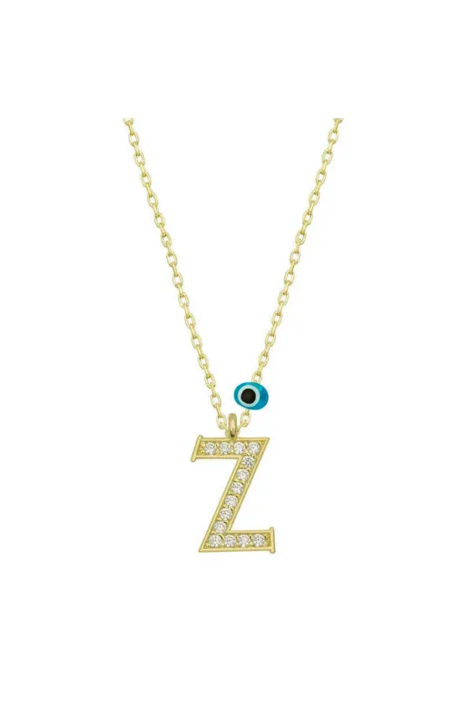 Generic DMR-GMSH-BRKD-PT11003189 Gümüş Nazar Gold Z Harfi Kadın Kolye