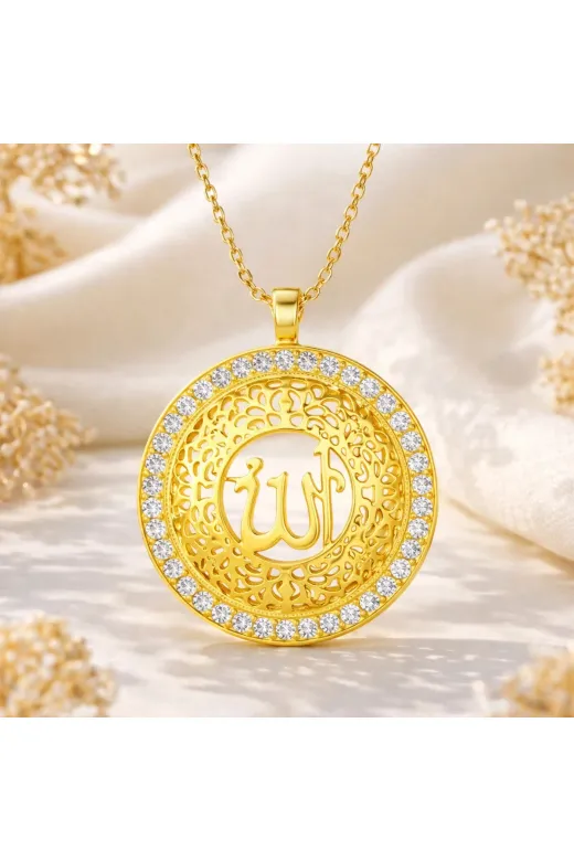 Generic DMR-GMSH-BRKD-PT11003908 Gümüş Gold Allah Yazılı Kadın Kolye