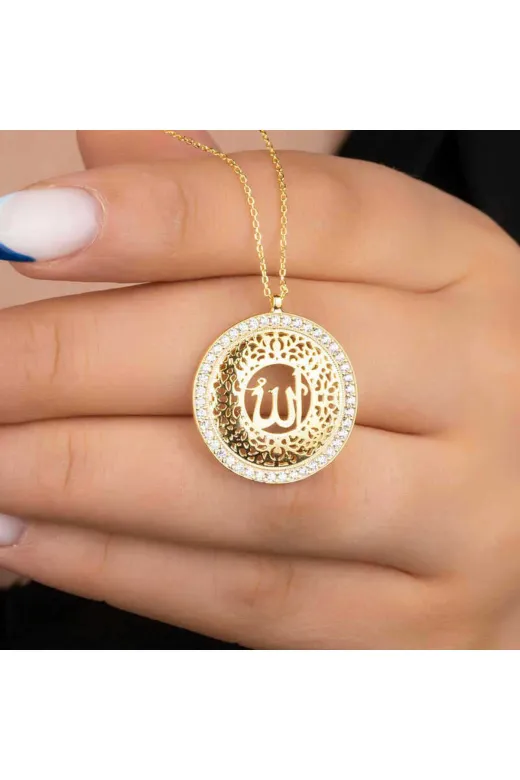 Generic DMR-GMSH-BRKD-PT11003908 Gümüş Gold Allah Yazılı Kadın Kolye