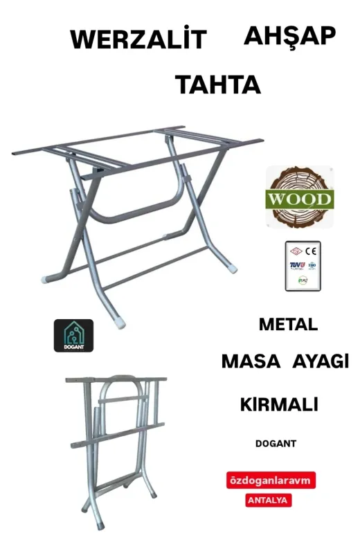 GENTAŞ 227815218 Ahşap-Werzalit 90X150 Masalar Için Katlanabilir Masa Ayağı Metal