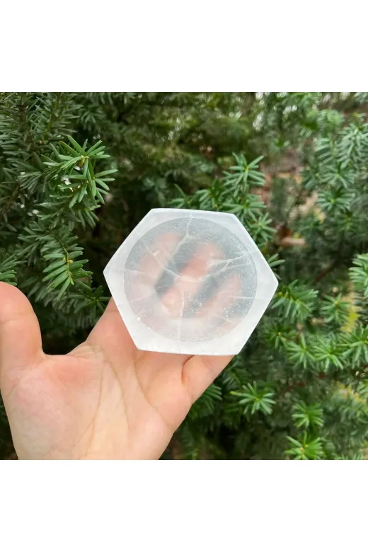 Gepstone KJI76G Altıgen Selenit Doğal Taş Çanak 9 Cm