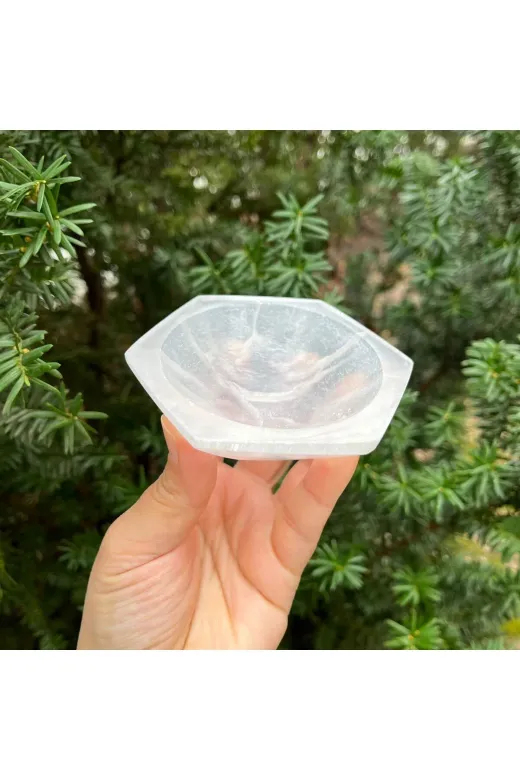 Gepstone KJI76G Altıgen Selenit Doğal Taş Çanak 9 Cm