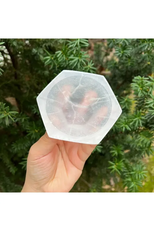 Gepstone KJI76G Altıgen Selenit Doğal Taş Çanak 9 Cm