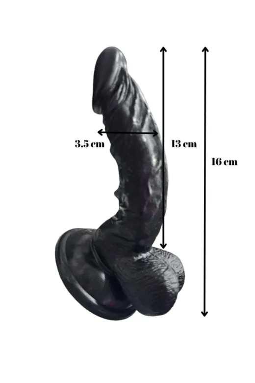 Gerçekçi Testisli Siyah Dildo 16 Cm