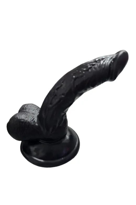 Gerçekçi Testisli Siyah Dildo 16 Cm