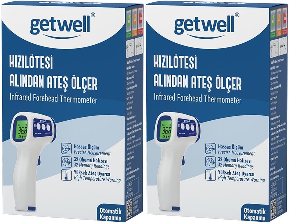 Getwell Ateş Ölçer Kızıl Ötesi Alından - Temassız - Uzaktan (Yetişkin & Bebek & Çocuk) (2 Li Set)
