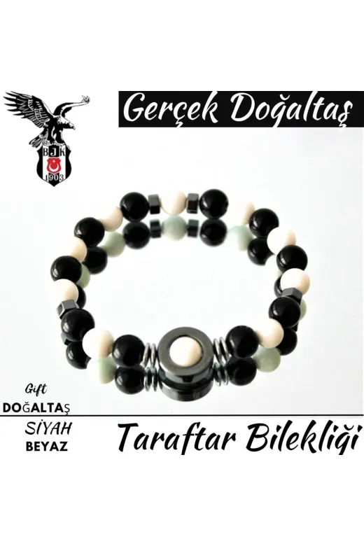 Gift Sellection hmç099 Gerçek Doğal Taş Bileklik Taraftar Bileklikleri Siyah Beyaz