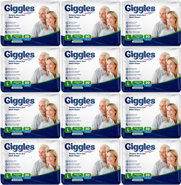 Giggles Yetişkin Bezi Bel Bantlı Tekstil Yüzey Büyük - Large (L) 360 Adet (12PK*30)