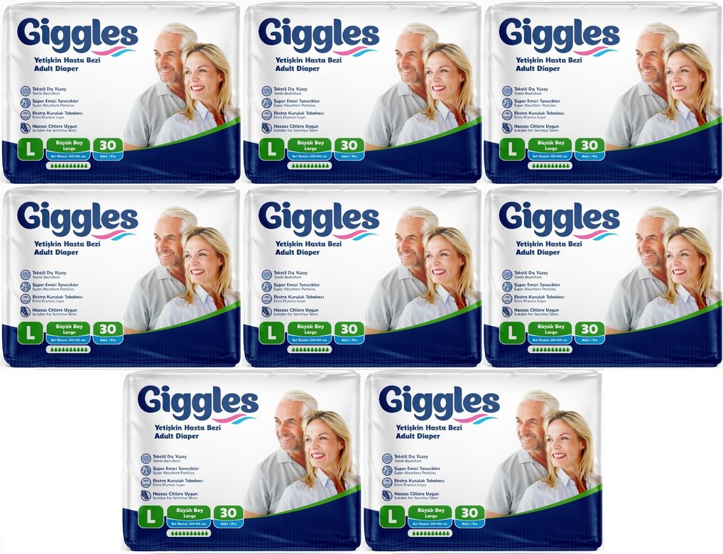 Giggles Yetişkin Bezi Bel Bantlı Tekstil Yüzey Büyük - Large (L) 240 Adet (8PK*30)