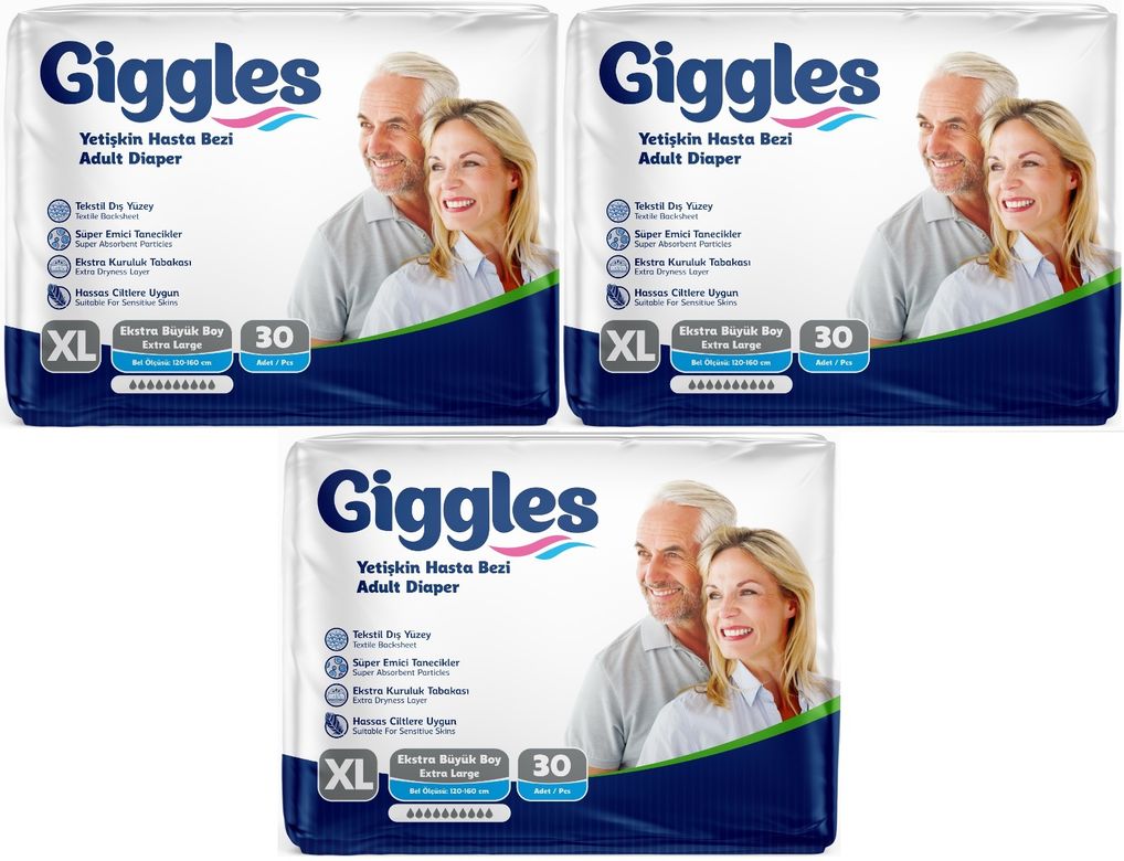 Giggles Yetişkin Bezi Bel Bantlı Tekstil Yüzey Ekstra Büyük (XL) 90 Adet (3PK*30)
