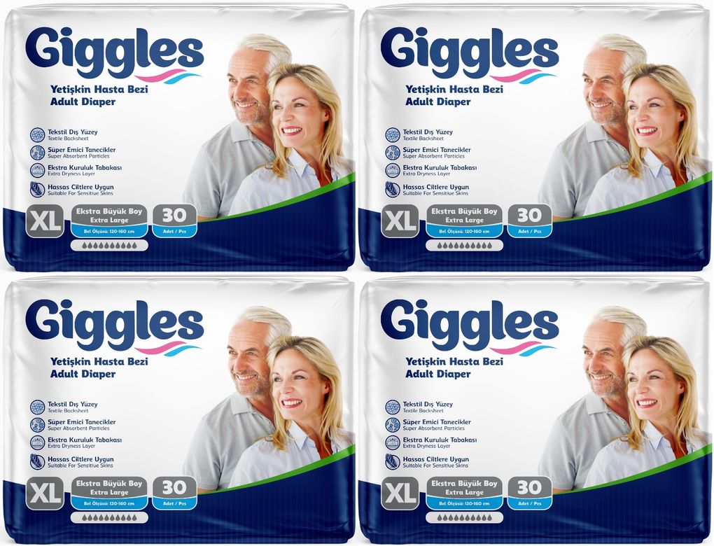 Giggles Yetişkin Bezi Bel Bantlı Tekstil Yüzey Ekstra Büyük (XL) 120 Adet (4PK*30)