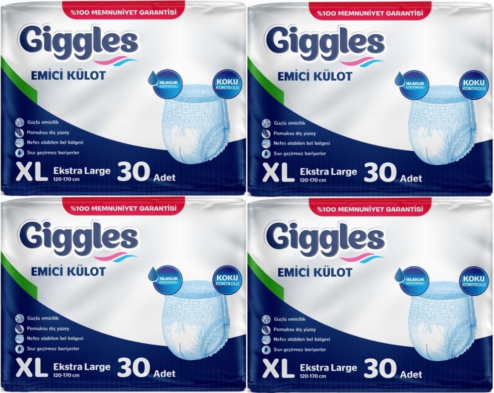 Giggles Yetişkin Bezi Emici Külot Ekstra Büyük (XL) 120 Adet (4PK*30)