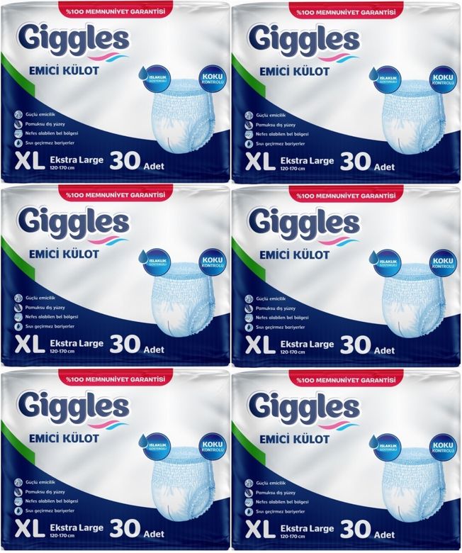 Giggles Yetişkin Bezi Emici Külot Ekstra Büyük (XL) 180 Adet (6PK*30)