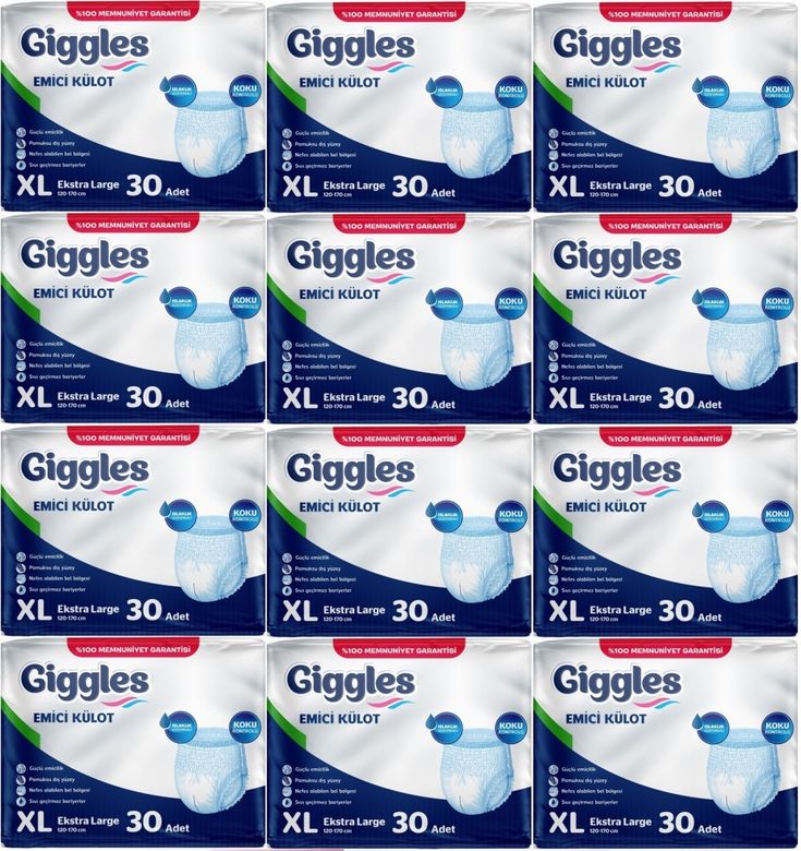 Giggles Yetişkin Bezi Emici Külot Ekstra Büyük (XL) 360 Adet (12PK*30)