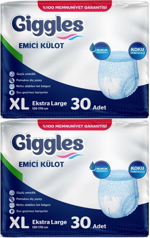 Giggles Yetişkin Bezi Emici Külot Ekstra Büyük (XL) 60 Adet (2PK*30)