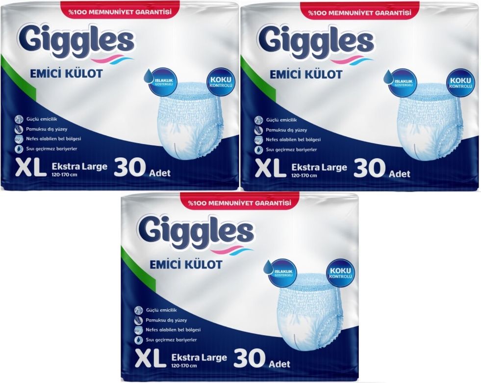 Giggles Yetişkin Bezi Emici Külot Ekstra Büyük (XL) 90 Adet (3PK*30)