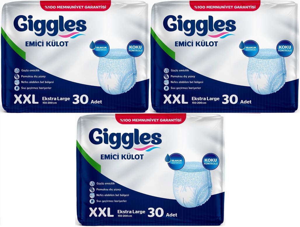 Giggles Yetişkin Bezi Emici Külot Ekstra Büyük (XXL) (Bel Ölçüsü 150 - 200 CM) 90 Adet